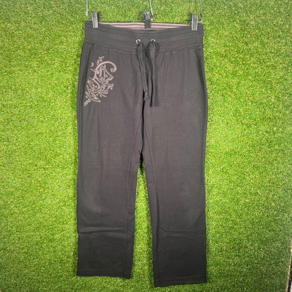 Maurices Black Graphic Sweatpants Medium Y2K Straight Leg Fleece‎ Lounge Pants
